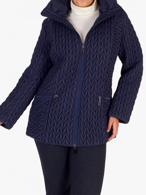 Chesca Cable Embroidered Quilted Coat, Blue