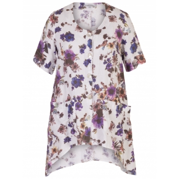 Chesca Floral Printed Linen Tunic, White/Purple