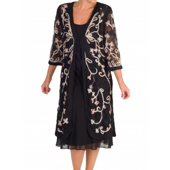 Chesca Cornelli Embroidered Lace Coat, Black/Pink