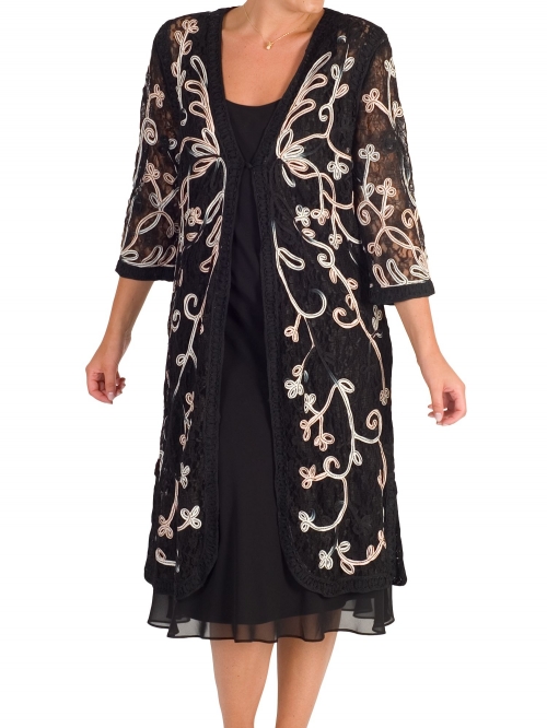 Chesca Cornelli Embroidered Lace Coat, Black/Pink