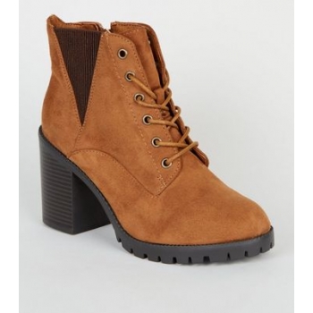 Wide Fit Tan Suedette Lace Up Boots