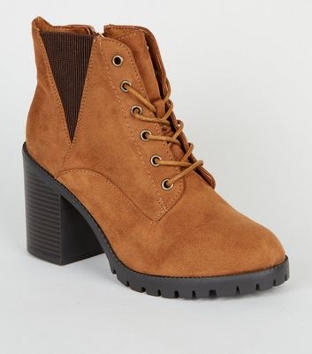 Wide Fit Tan Suedette Lace Up Boots