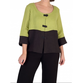 Chesca Colour Block Linen Jacket, Green