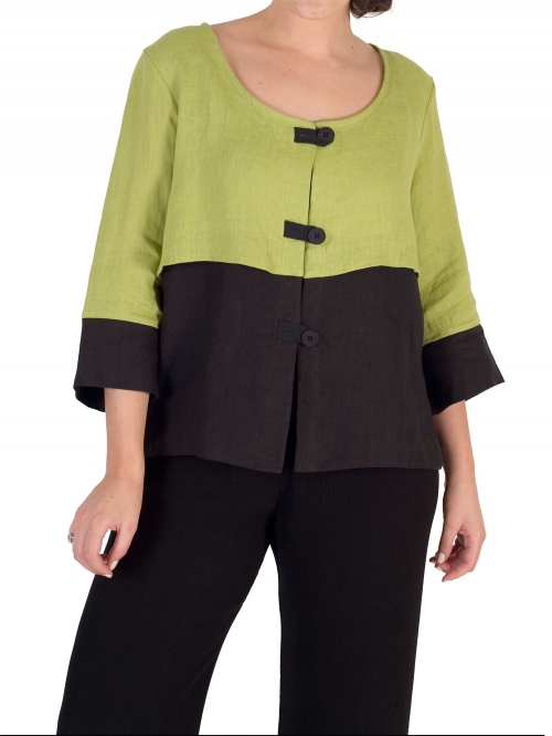 Chesca Colour Block Linen Jacket, Green