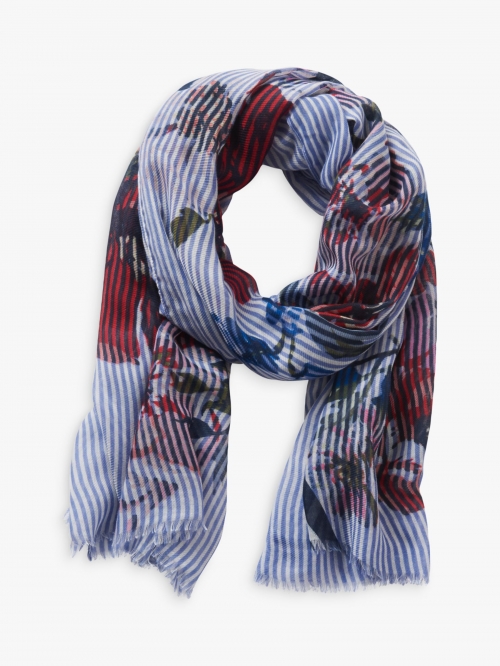 Betty & Co. Striped Floral Print Scarf, Blue/White