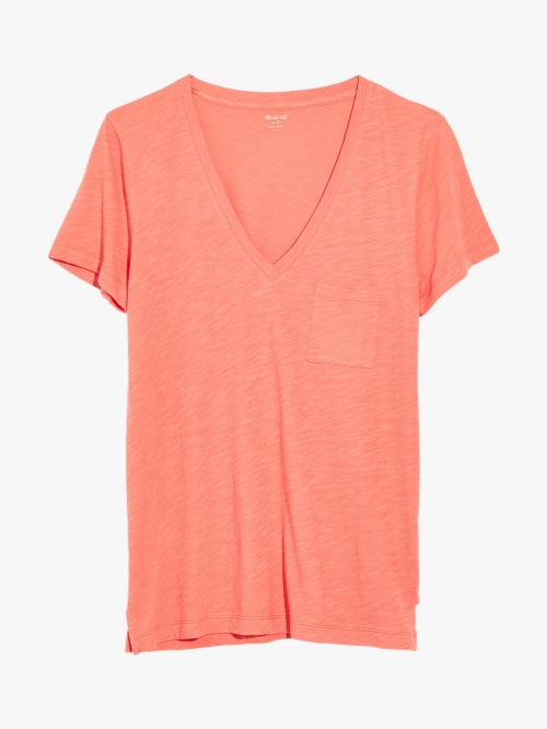 Madewell Whisper Cotton V-Neck Pocket T-Shirt, Dried Coral