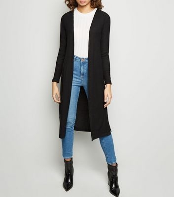 Black Fine Knit Midi Cardigan