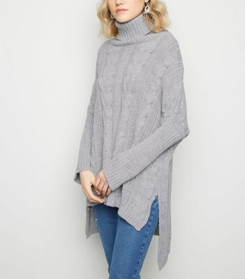 Urban Bliss Pale Grey Cable Knit Longline Jumper