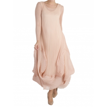 Chesca Pleat Flounce Trim Dress, Peach