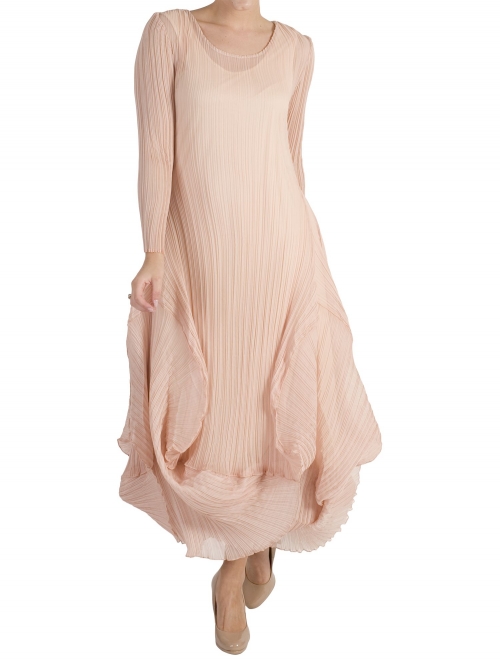 Chesca Pleat Flounce Trim Dress, Peach