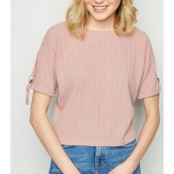 Pale Pink Fine Knit Buckle Sleeve Top