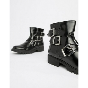 London Rebel Wide Fit Flat Biker Boots