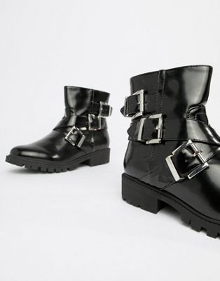 London Rebel Wide Fit Flat Biker Boots