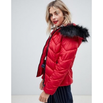 New Look chevron padded jacket with faux fur trim