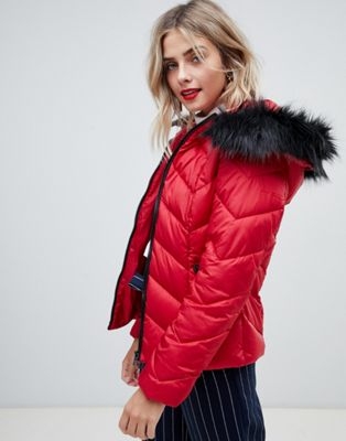 New Look chevron padded jacket with faux fur trim