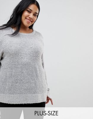 Brave Soul Plus Jumper with Pearl Embellishment