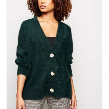 Dark Green Fluffy Oversized Cardigan