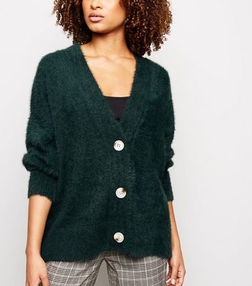 Dark Green Fluffy Oversized Cardigan