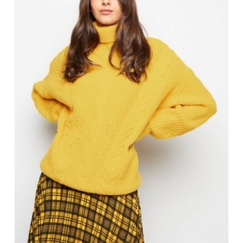 Yellow Roll Neck Cable Knit Jumper