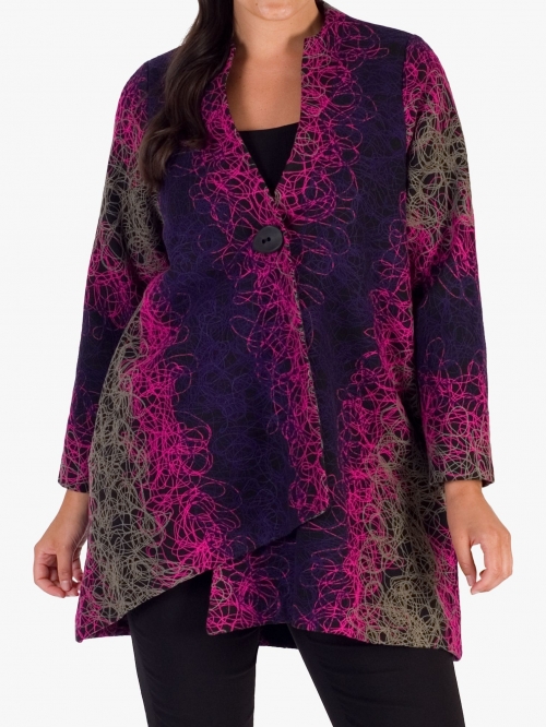 Chesca Asymmetric Embroidered Coat, Grape/Pink