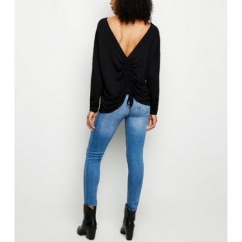 Black Ruched Back Fine Knit Top