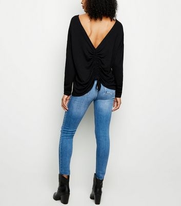 Black Ruched Back Fine Knit Top