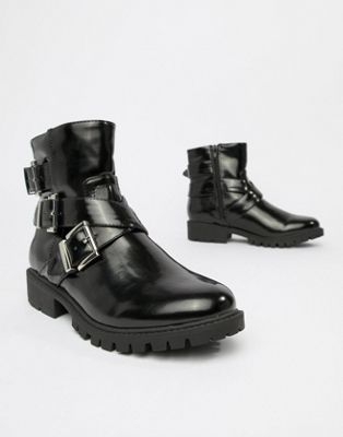 London Rebel chunky buckle boots