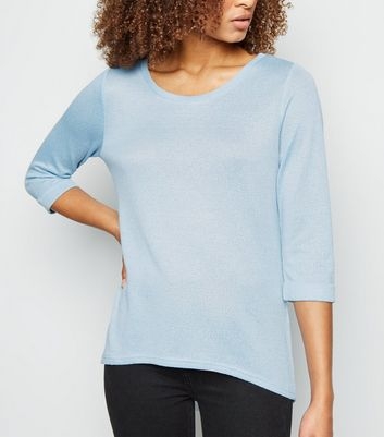 Pale Blue 3/4 Sleeve Fine Knit Top