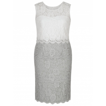 Chesca Scallop Layered Lace Dress, Grey/Ivory