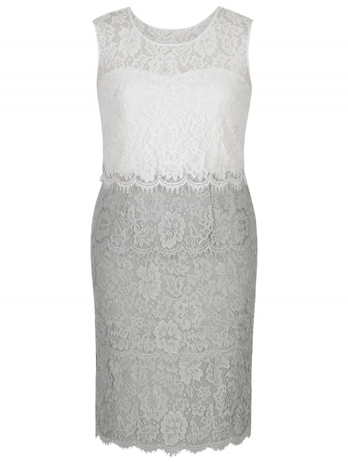 Chesca Scallop Layered Lace Dress, Grey/Ivory