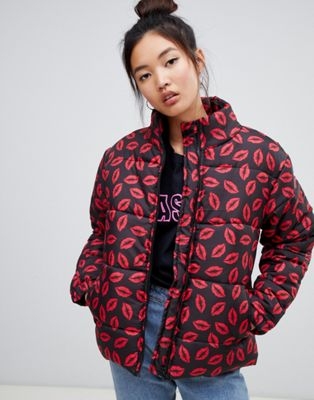 Heartbreak lips print puffer jacket