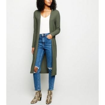 Khaki Fine Knit Midi Cardigan