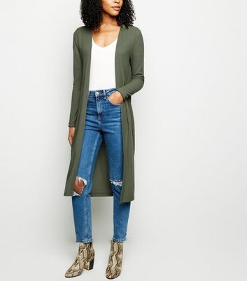 Khaki Fine Knit Midi Cardigan