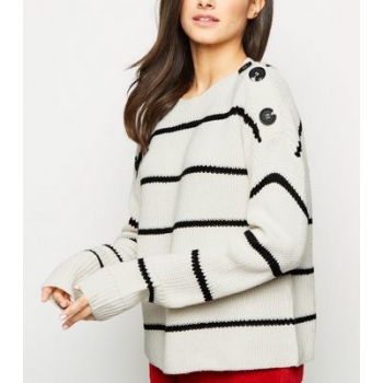 Off White Stripe Button Shoulder Jumper