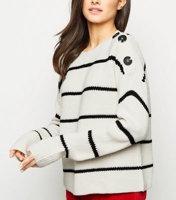 Off White Stripe Button Shoulder Jumper