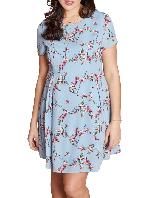 Yumi Curves Floral Vine Swing Dress, Blue