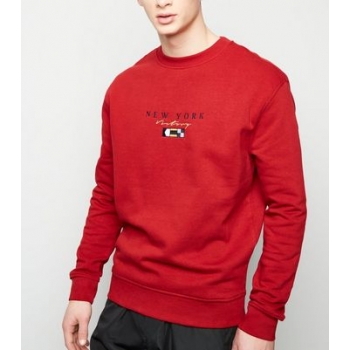 Dark Red New York Embroidered Flag Sweatshirt