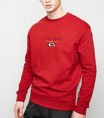 Dark Red New York Embroidered Flag Sweatshirt