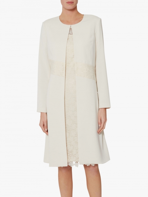 Gina Bacconi Tamina Lace Detail Crepe Coat, Butter Cream