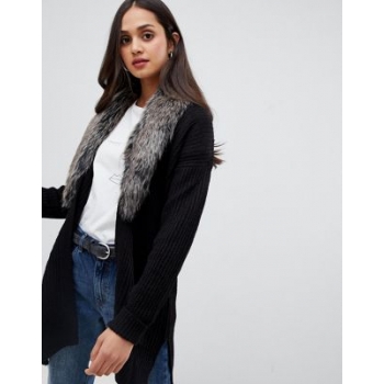 Brave Soul Hawk Cardigan with Detachable Faux Fur Collar