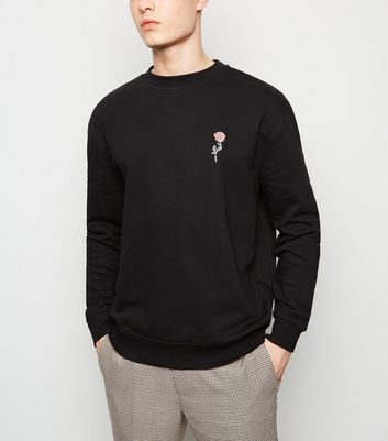 Black Rose Embroidered Crew Neck Sweatshirt