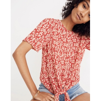 Madewell Crinkled Button Back Floral Bloom Tie T-Shirt, Cranberry