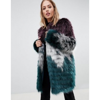 Urbancode faux fur coat in tri colour