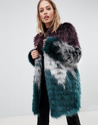 Urbancode faux fur coat in tri colour