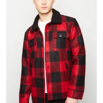 Red Check Borg Collar Shacket