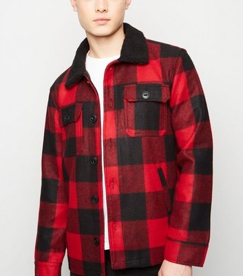 Red Check Borg Collar Shacket