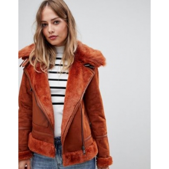 Urbancode aviator coat with faux fur trim