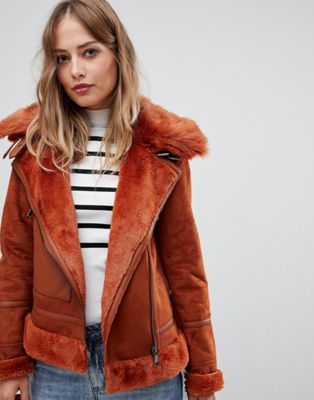 Urbancode aviator coat with faux fur trim