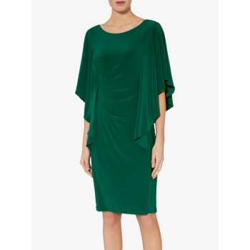 Gina Bacconi Rene Jersey Waterfall Sleeve Dress, Forest Green