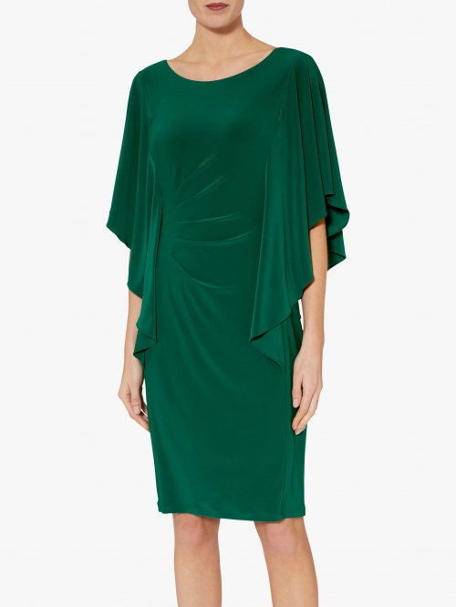 Gina Bacconi Rene Jersey Waterfall Sleeve Dress, Forest Green